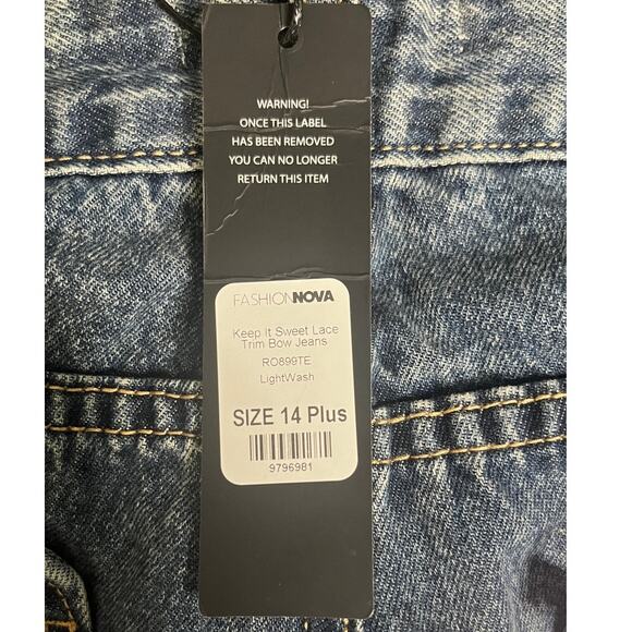 Fashion Nova Bow Lace Trim Denim Size 14 Plus - Picture 11 of 11